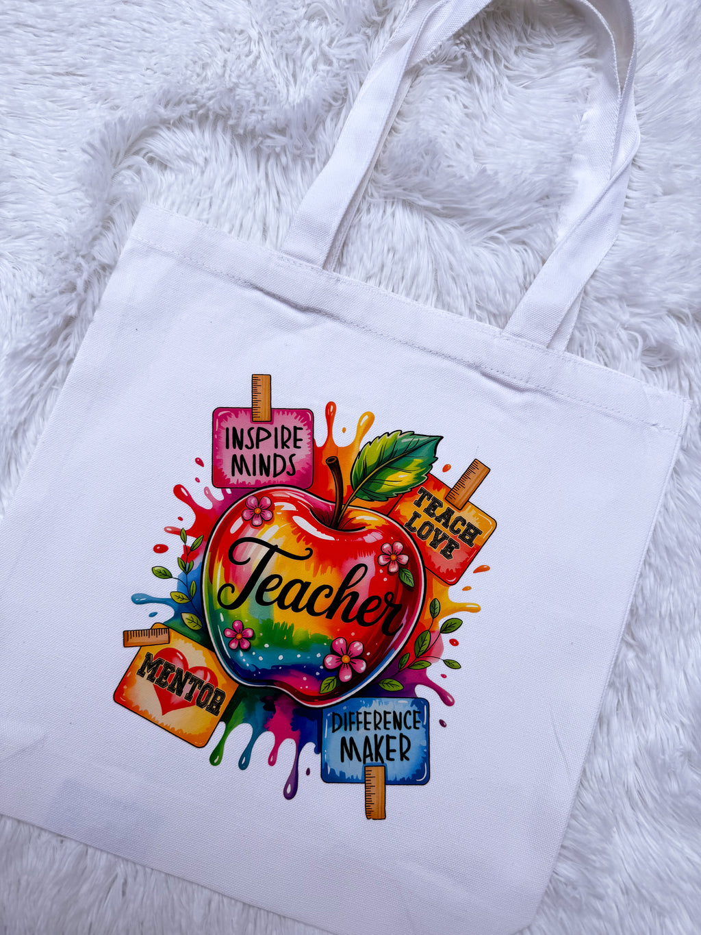 Rainbow Apple Teacher Bags